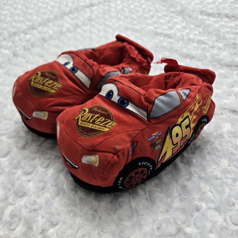Disney Pixar Cars Boys Lightning McQueen Plush House Shoes Slip-ons  size 13/1